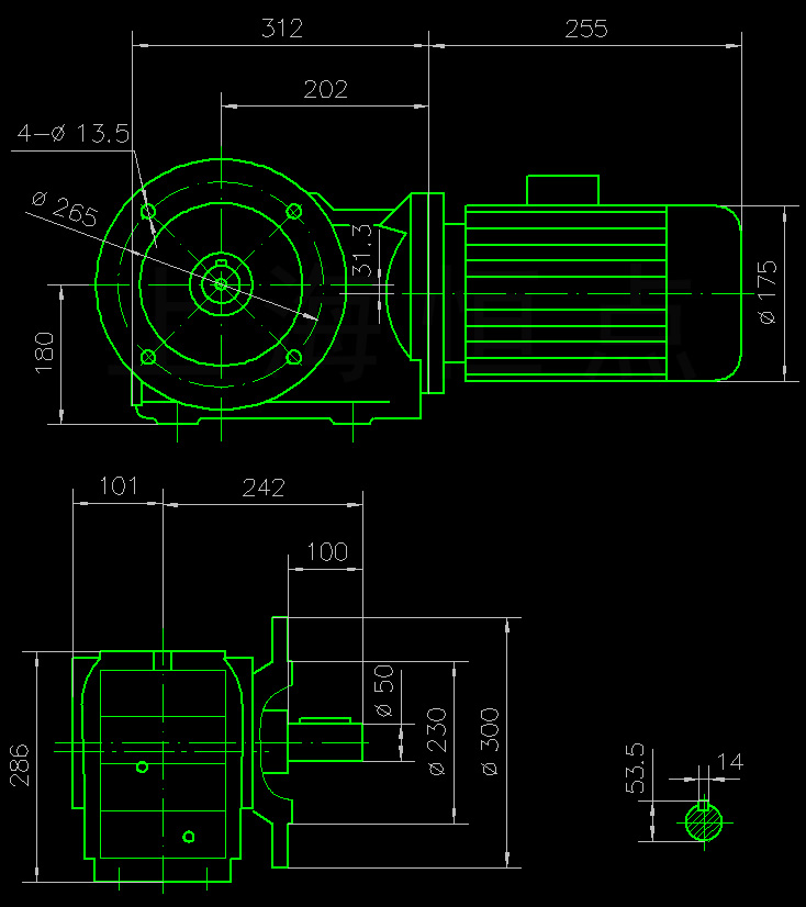 K系列減速機[KF77-Y0.75KW/4P]外型尺寸圖