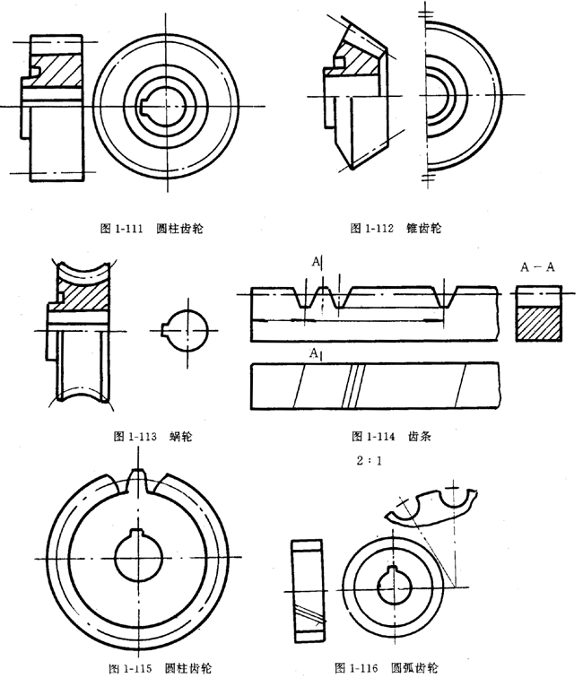 鏈輪的畫法、齒輪、蝸輪、蝸杆齧合畫法