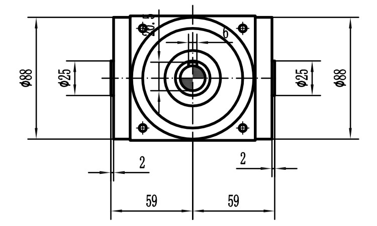 HDA09系列換向器：HDA09-2：1-E外形安裝尺寸圖1